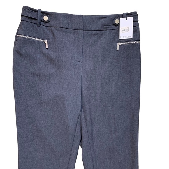 Calvin Klein NWT Size 4 Gray Straight Slim Tapered Leg Slacks Rivets & Zippers - Picture 3 of 10